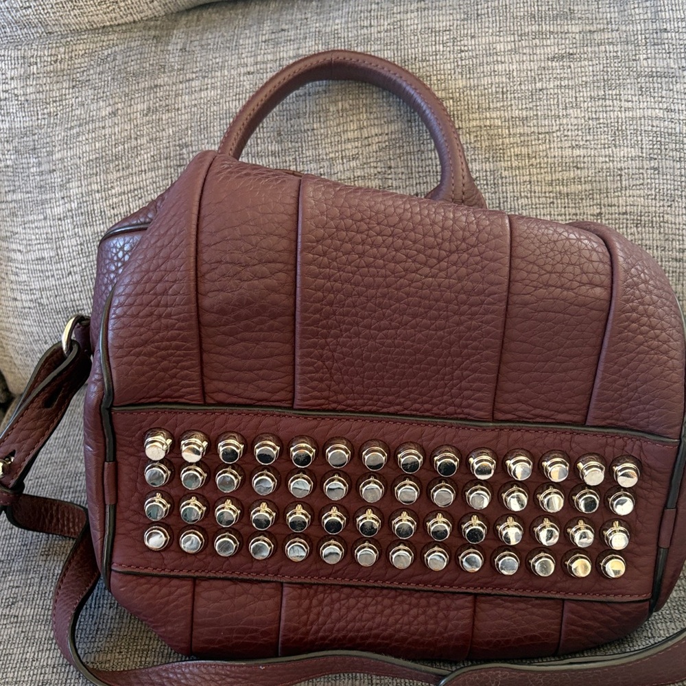 Alexander Wang Burgundy Pebbled Leather Studded Shoulder Bag